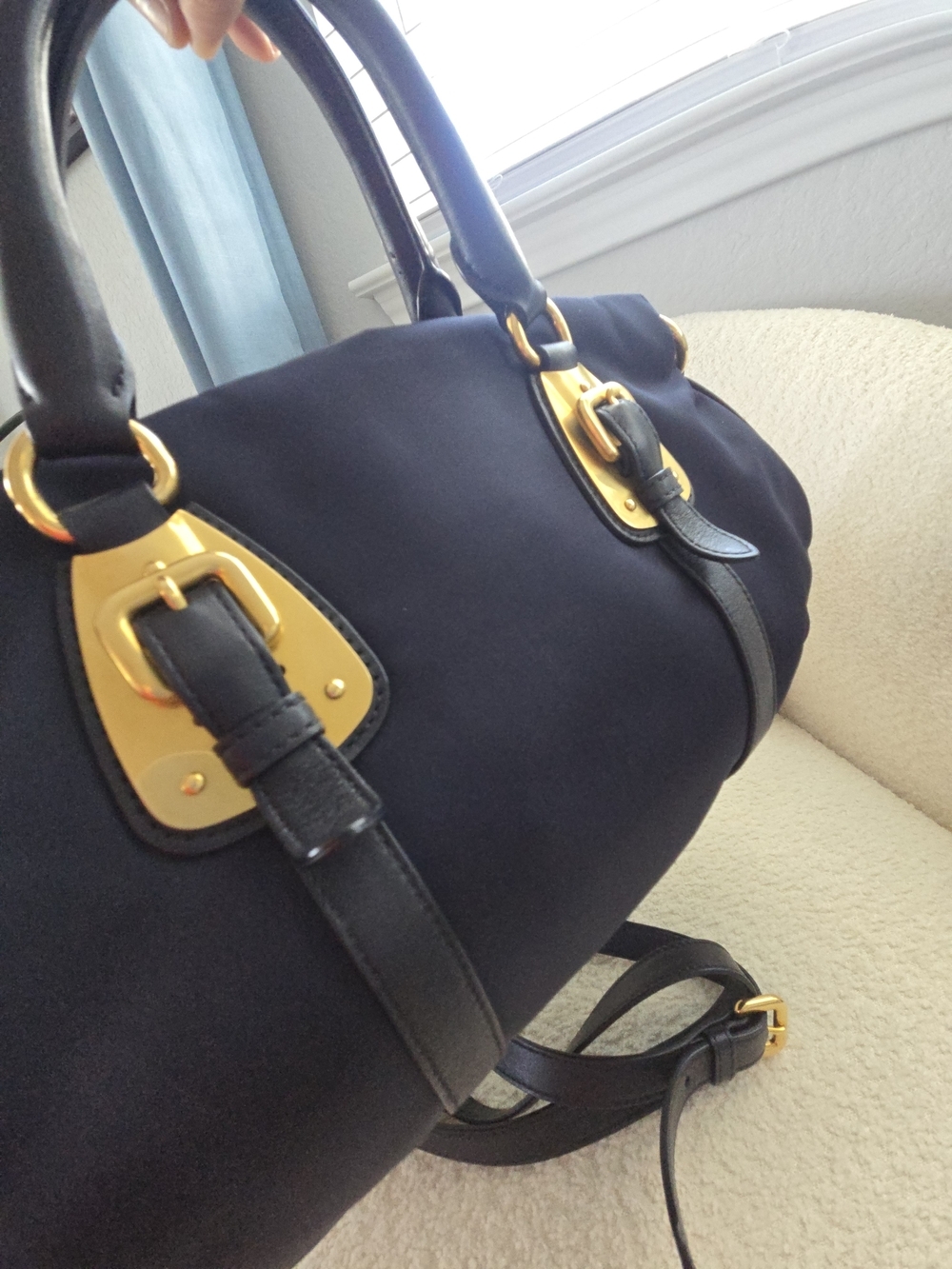 Prada Blue Tessuto Nylon & Soft Calfskin Leather Top Handle Bag - Picture 14 of 17